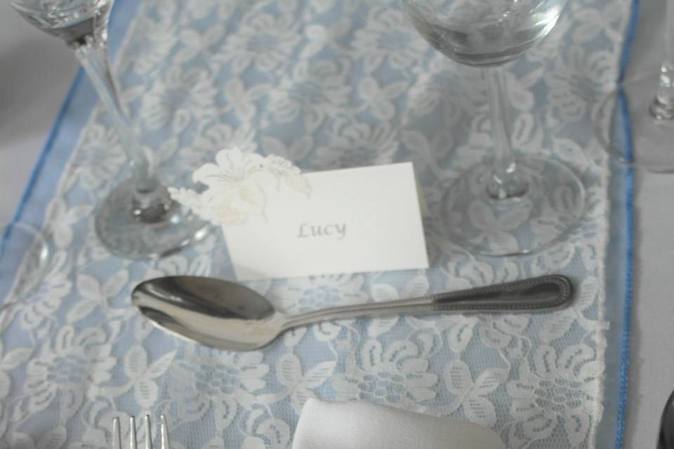 Place card and rose napkin tie