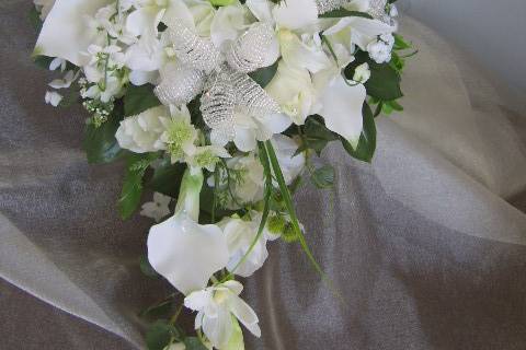 White, green & crystal bouquet