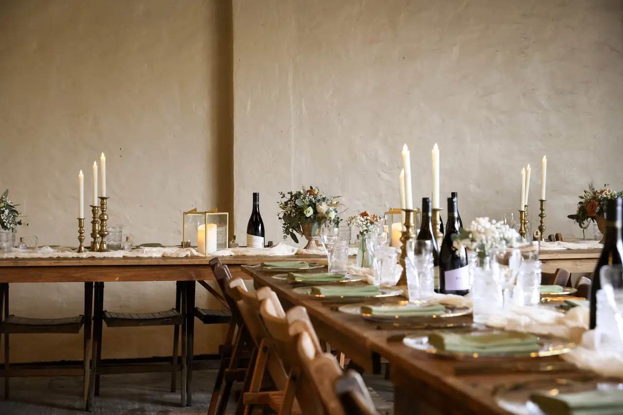 Long wedding table set up in the Trickled Trout 