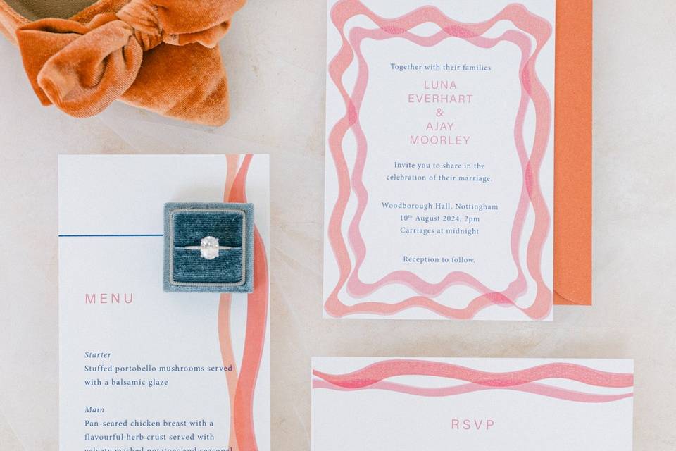 Pink and orange stationery