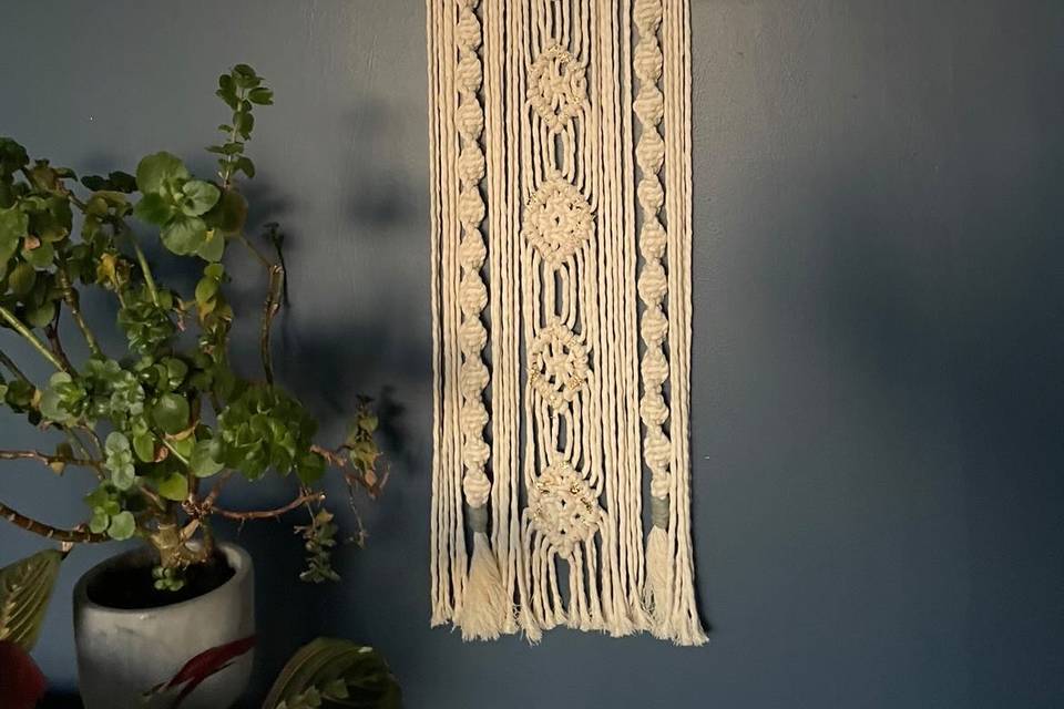 Hand crafted metal and macramé