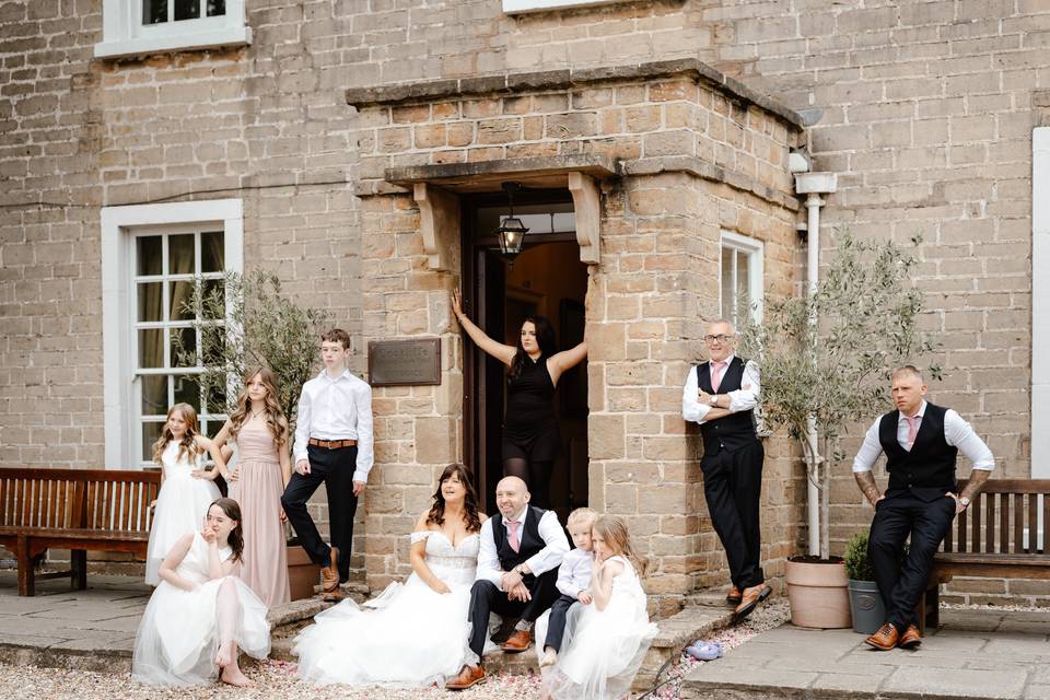 Fun group photos in door way