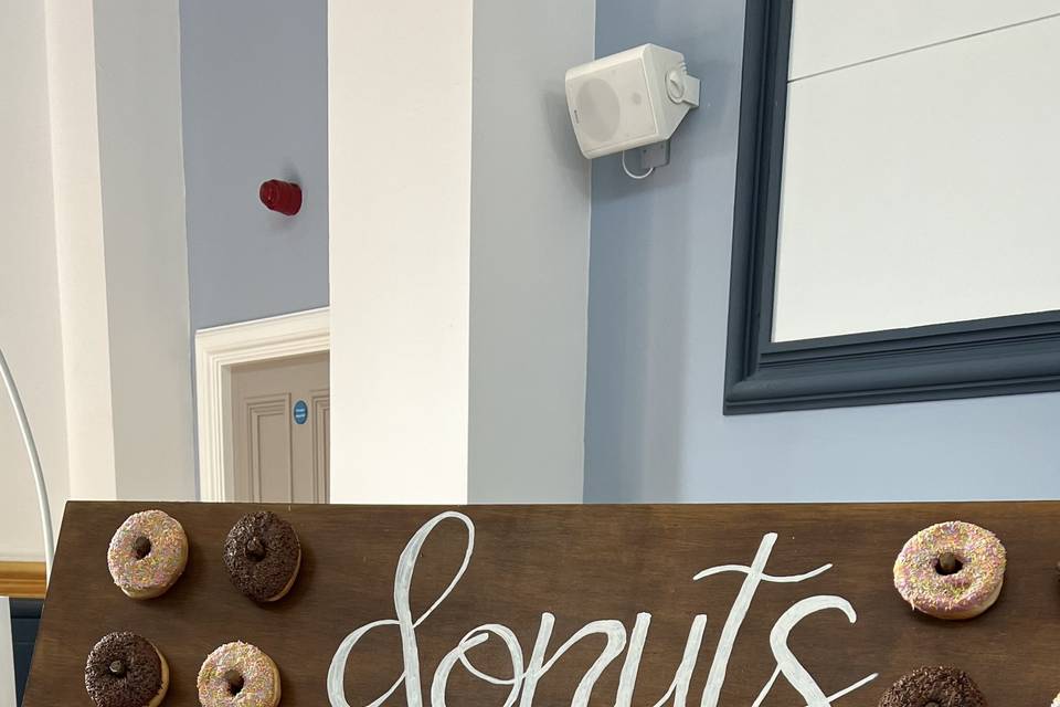 Doughnut wall at wedding fair