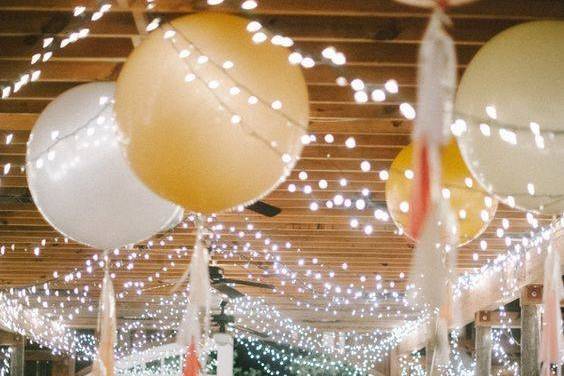 Gold and white balloon decorations