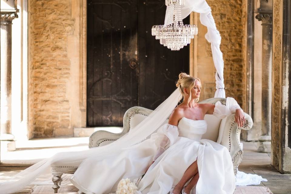 Chaise and Crystal Chandelier