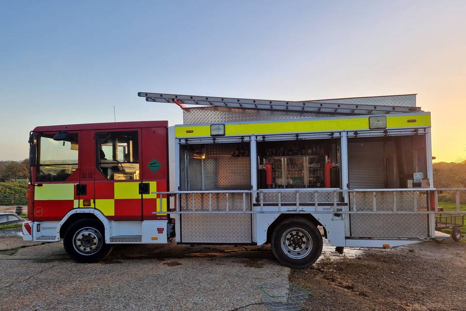 Fire engine bar at sunset