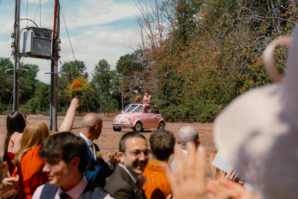 Pink Fiat Bridal Entry