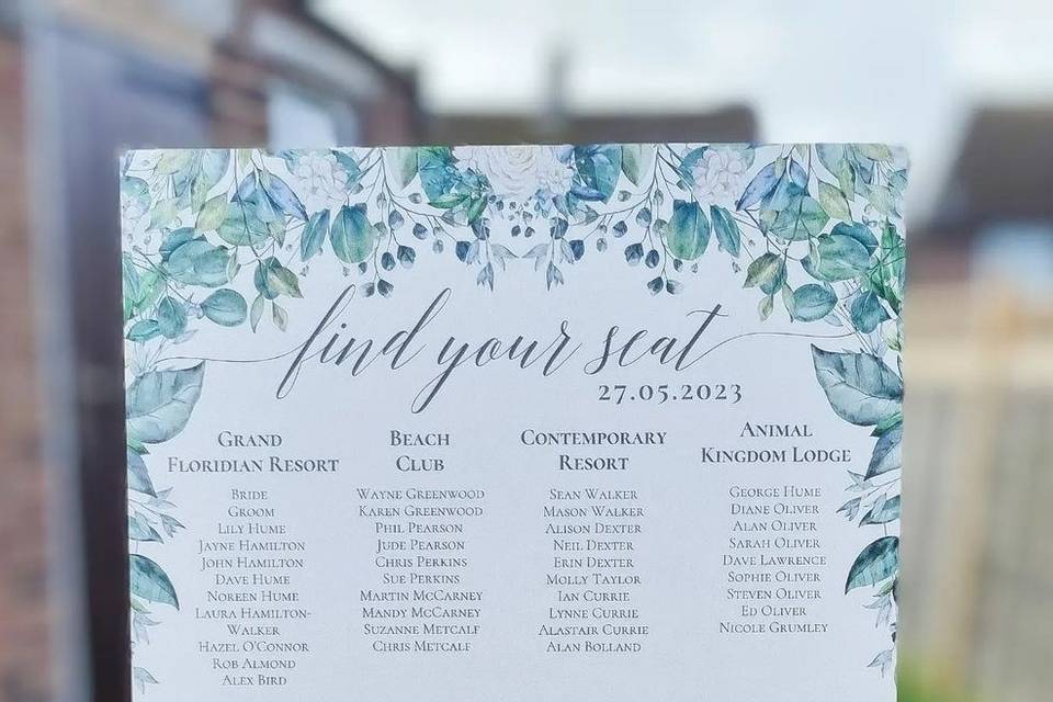 Seating plan foliage design