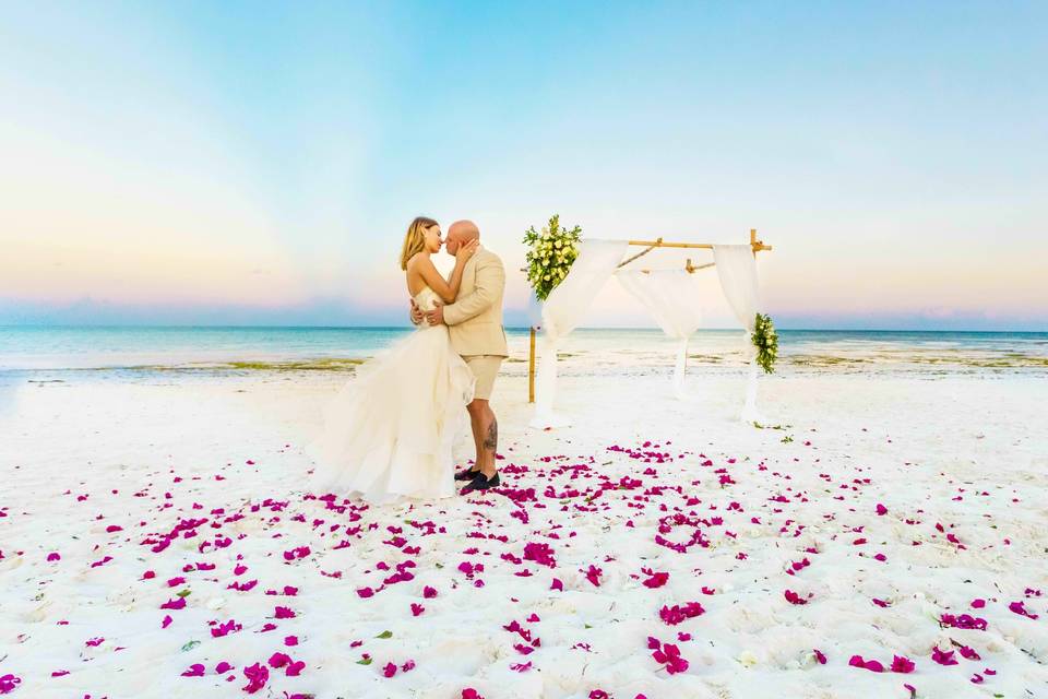 Zanzibar sunset wedding couple