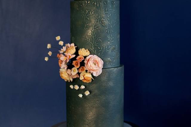 3 tier teal & gold w. peach