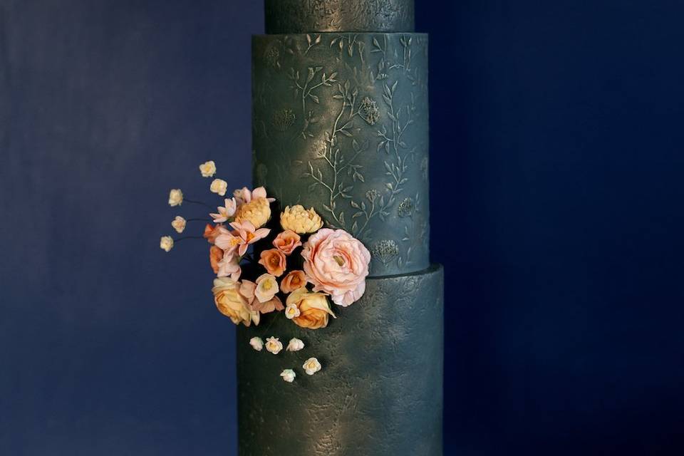 3 tier teal & gold w. peach