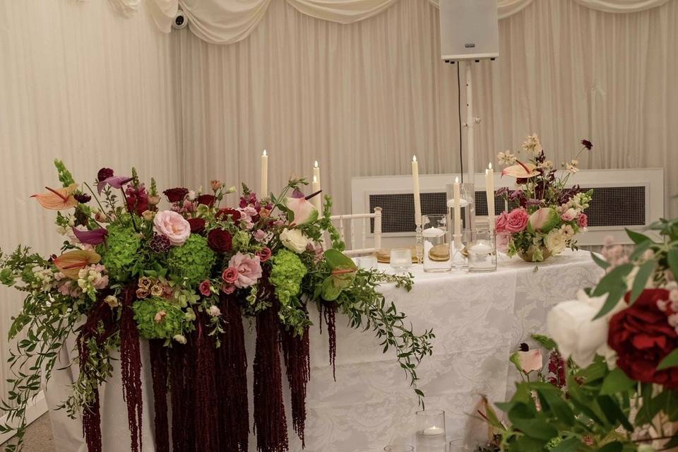 Sweetheart top table flowers