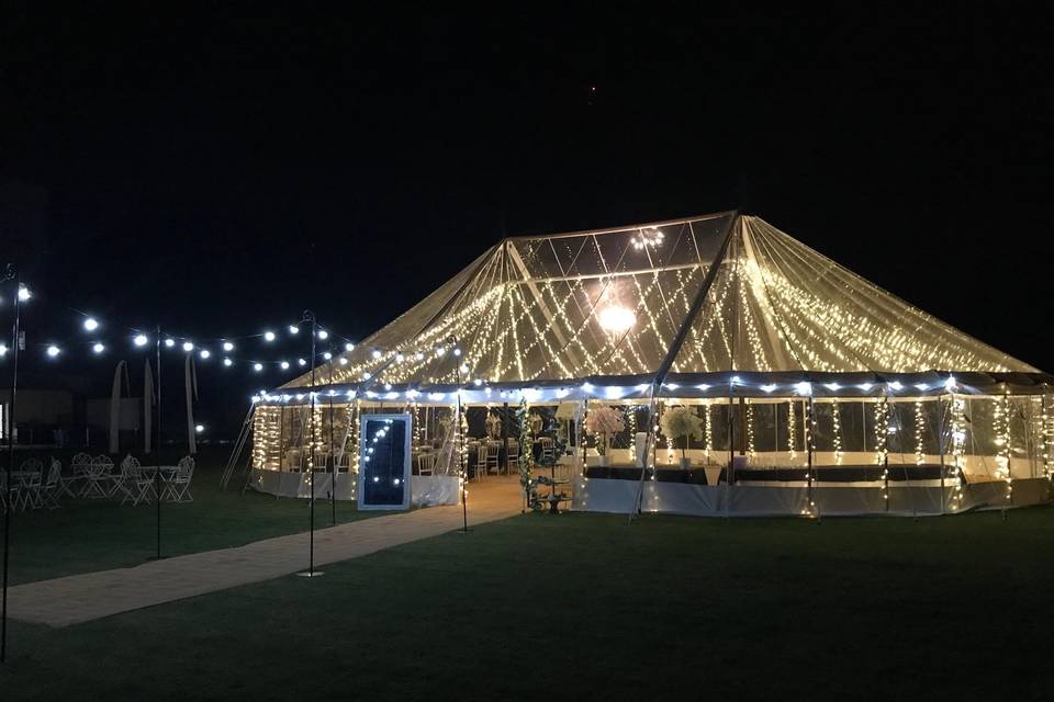Transparent marquee with lights