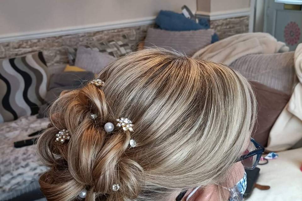 Textured updo with accessories