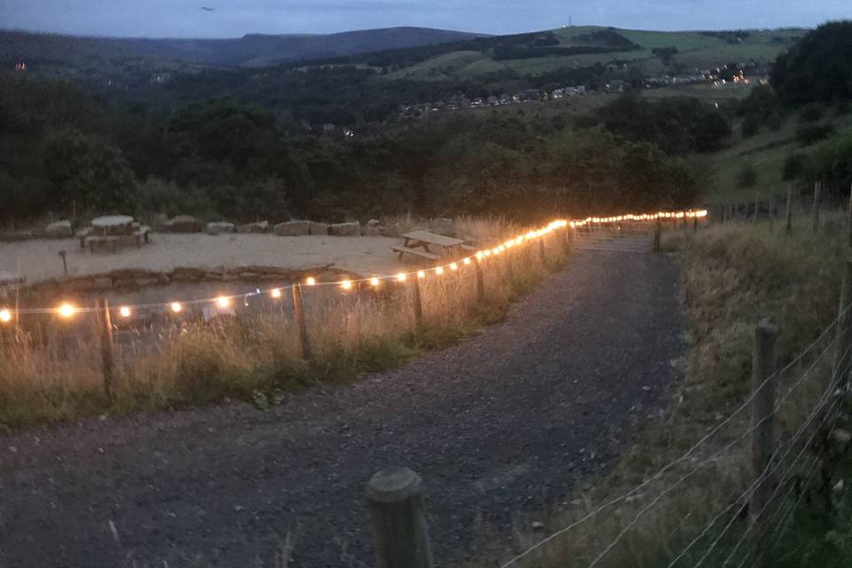 Private road at dusk