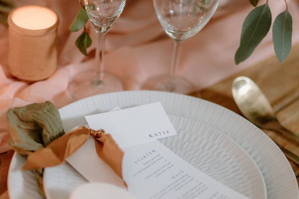 Wedding menus and place cards