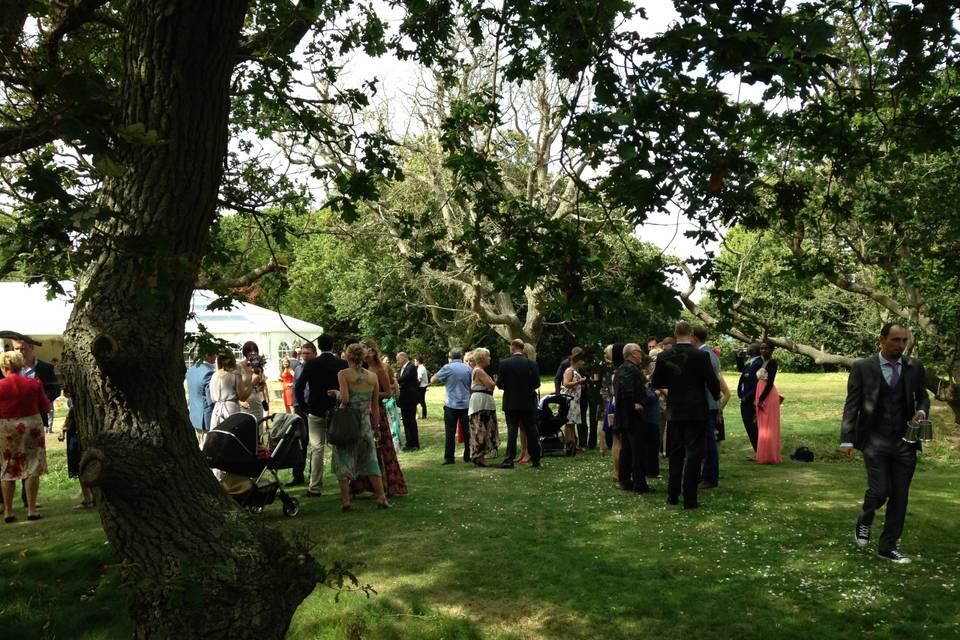 Happy wedding guests at Tournerbury