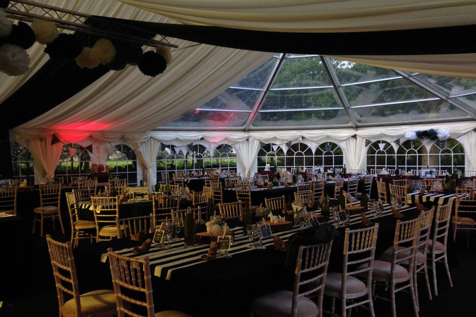 Beautiful evening wedding reception at Tournerbury wedding venue