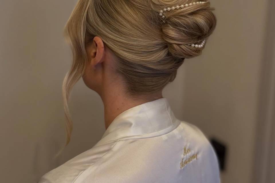 Long twist bun with decoration