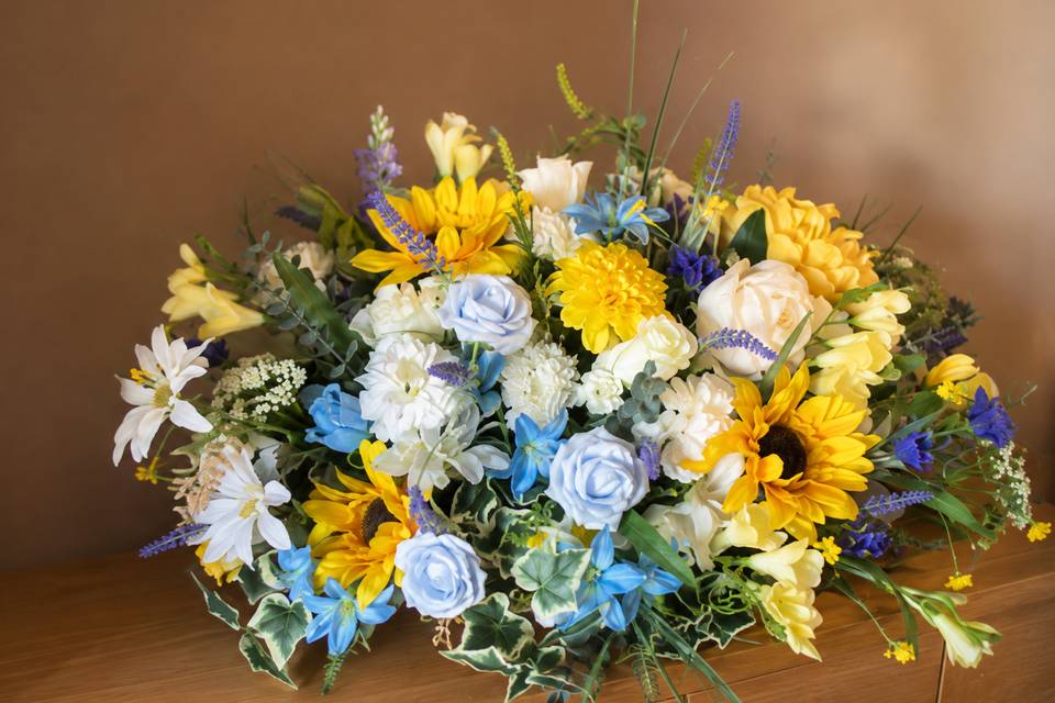 Sunflower & Blue Centrepiece