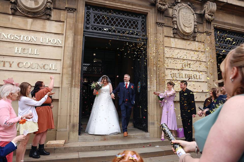 Confetti shower Guildhall Hull