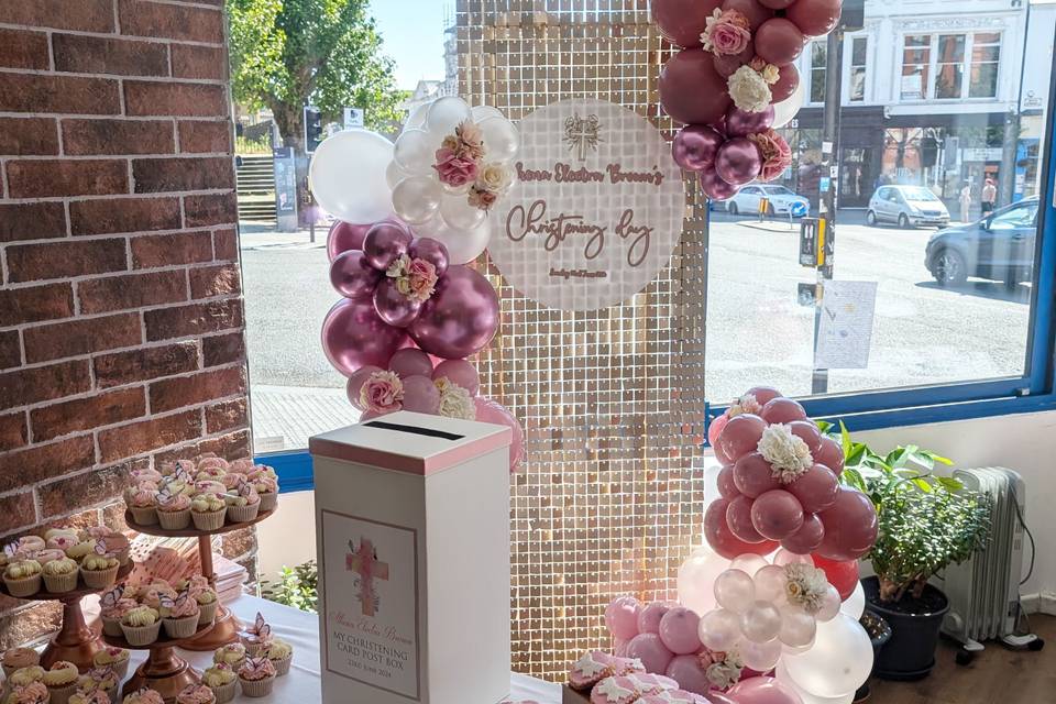 Cake Table and Glitter Wal