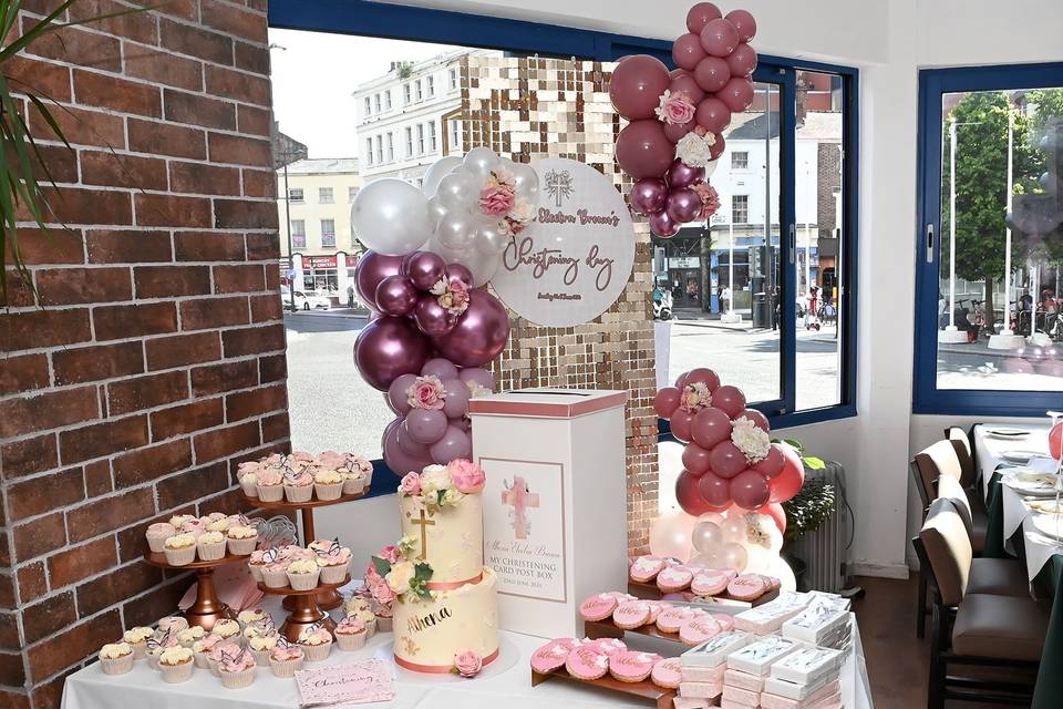 Cake Table and Glitter Wal