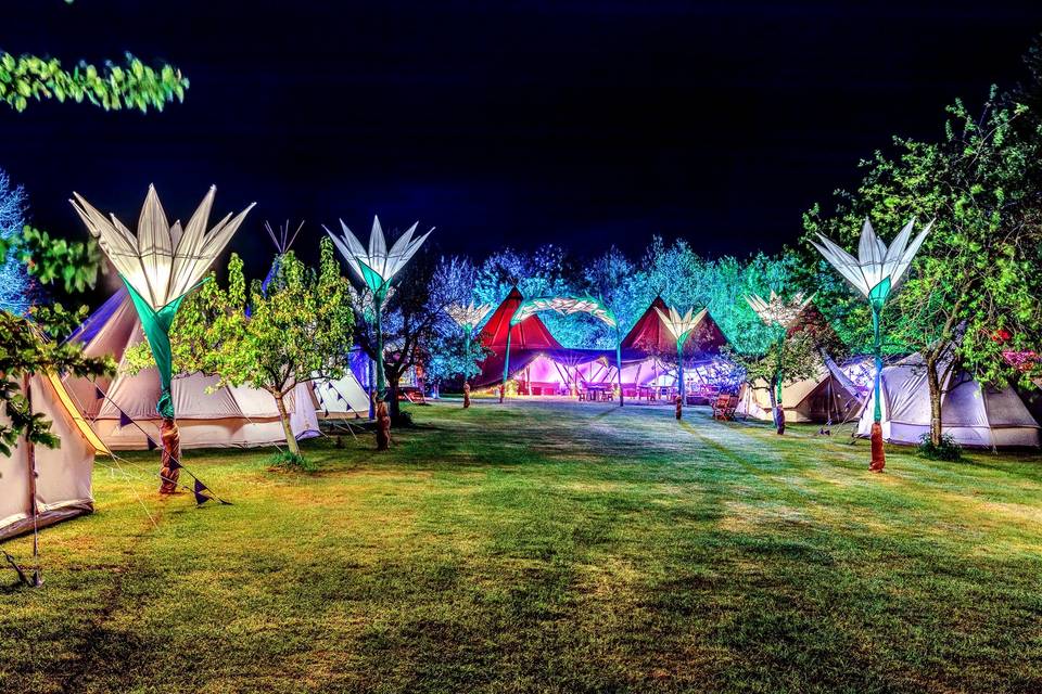 Bell Tents and Tipi's by night