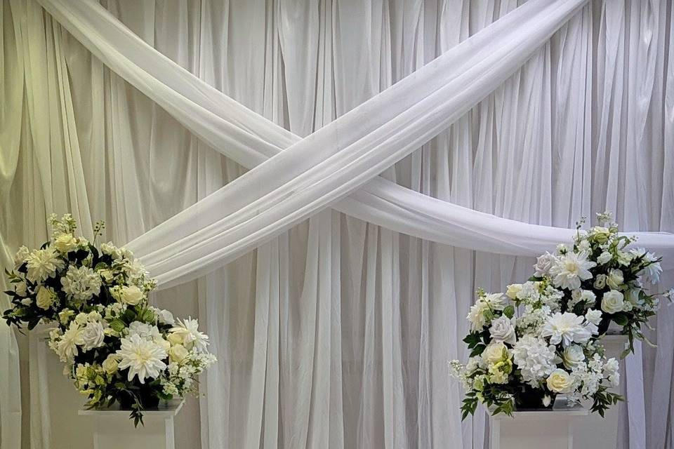 White wedding aisle & backdrop