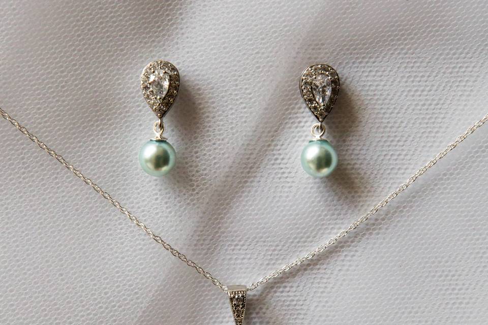 Blue pearl jewellery set