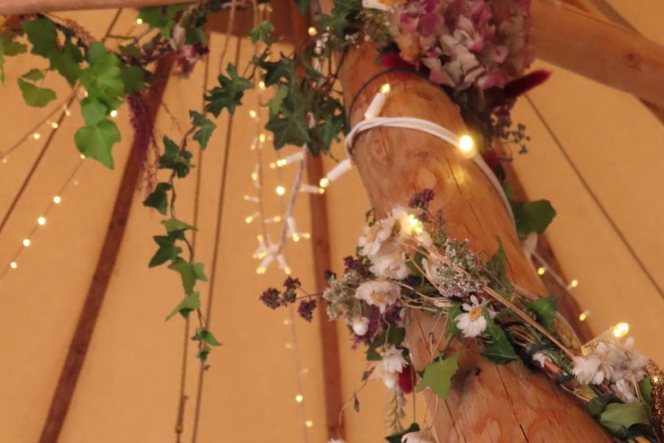 Flowers inside the tipis