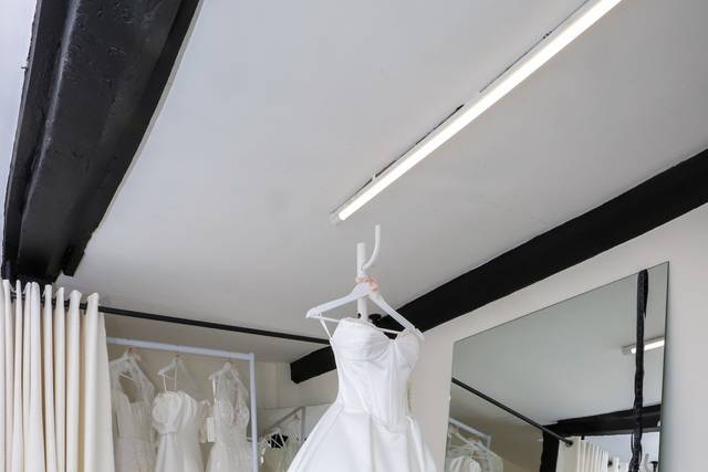 Gown on display stand