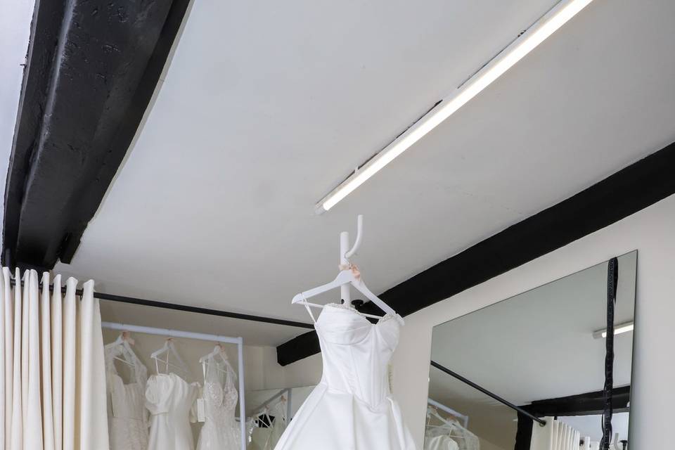 Gown on display stand