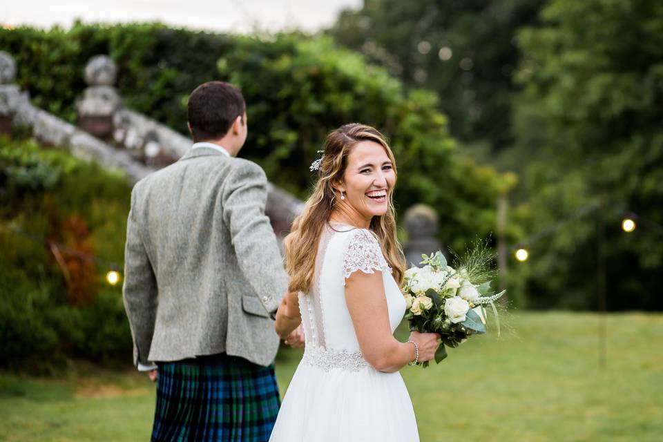 Bride and groom walking