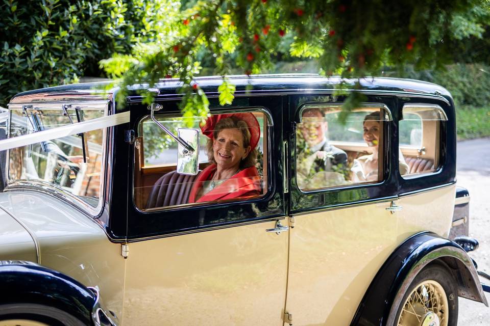 Arriving in wedding car