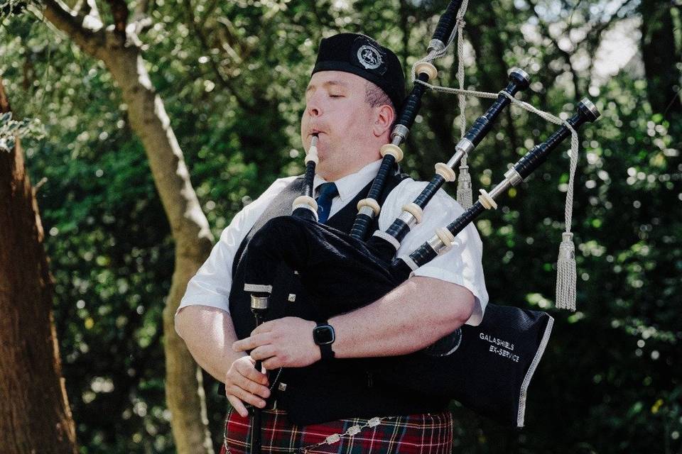 Bagpipe playing at a wedding