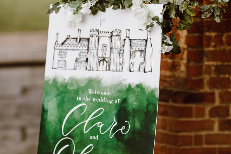 Emerald green welcome sign