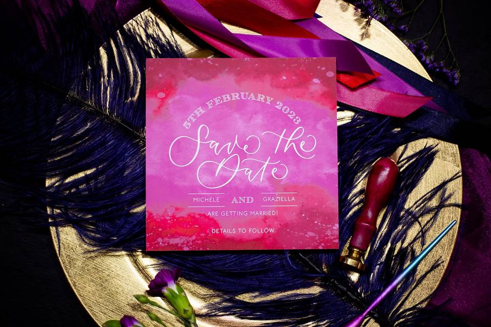 Hot pink & red save the date