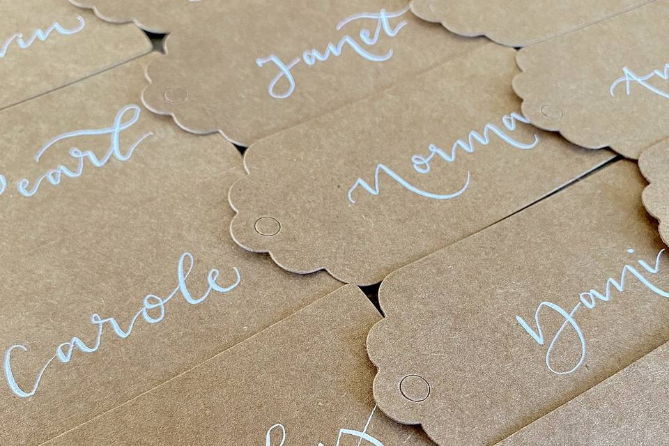 Brown kraft table place names