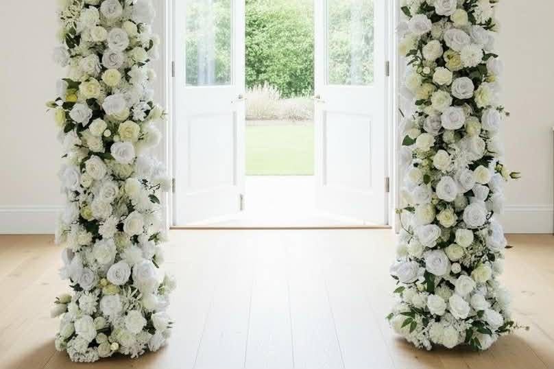 Neutral floral faux pillars