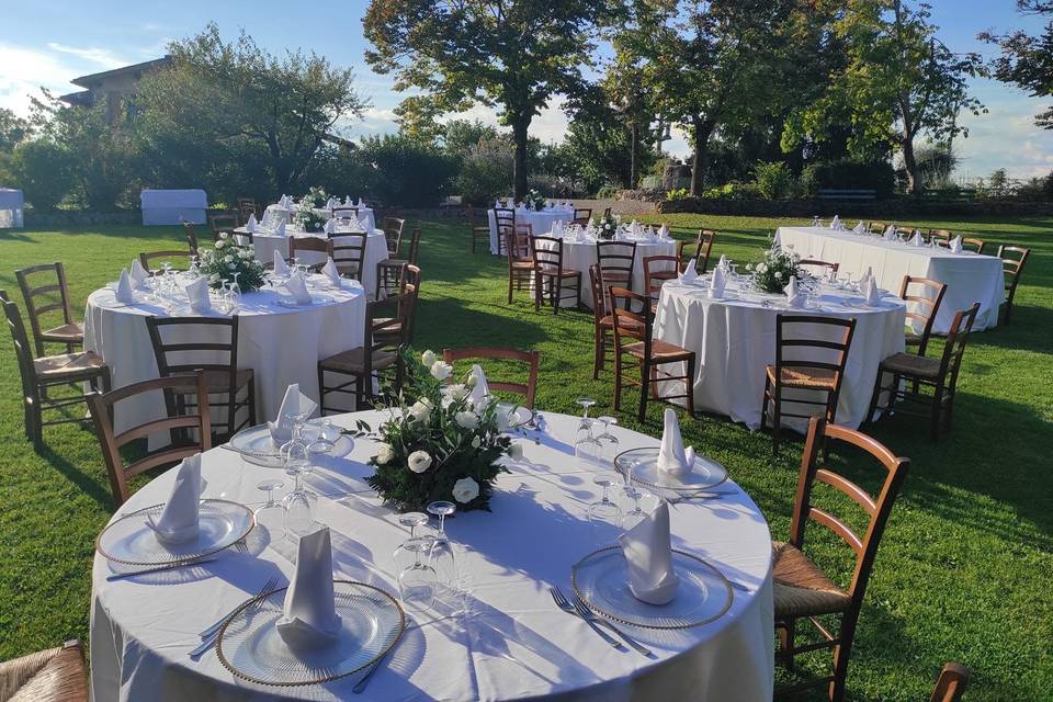Ceremony tables in the garden