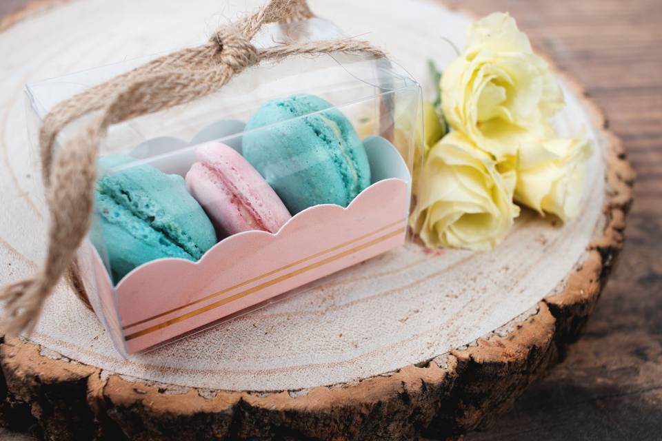 Pink and blue macarons