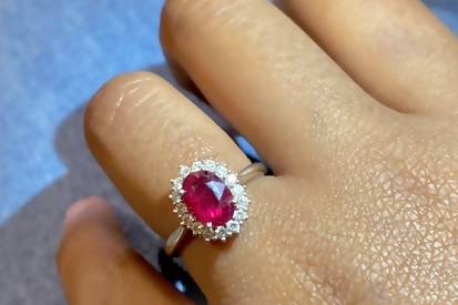 Ruby & diamond halo ring