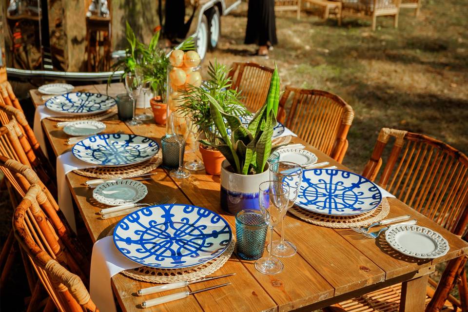 Rustic wood trestle table