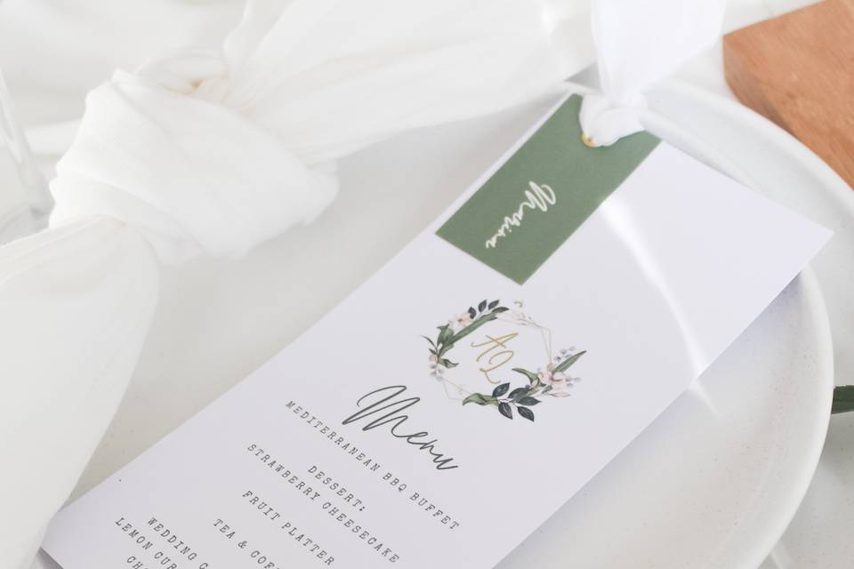 Sage Green Menu with Ribbon