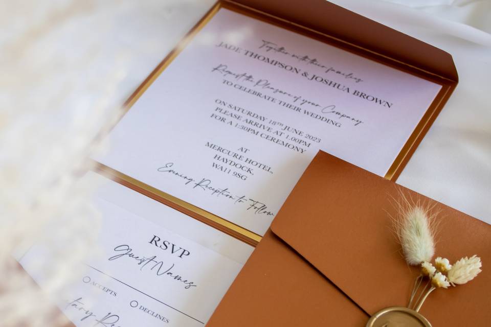 Gold Foiled Burgundy Acrylic Wedding Invitation - Luxury Velvet Pocketfold  Suite