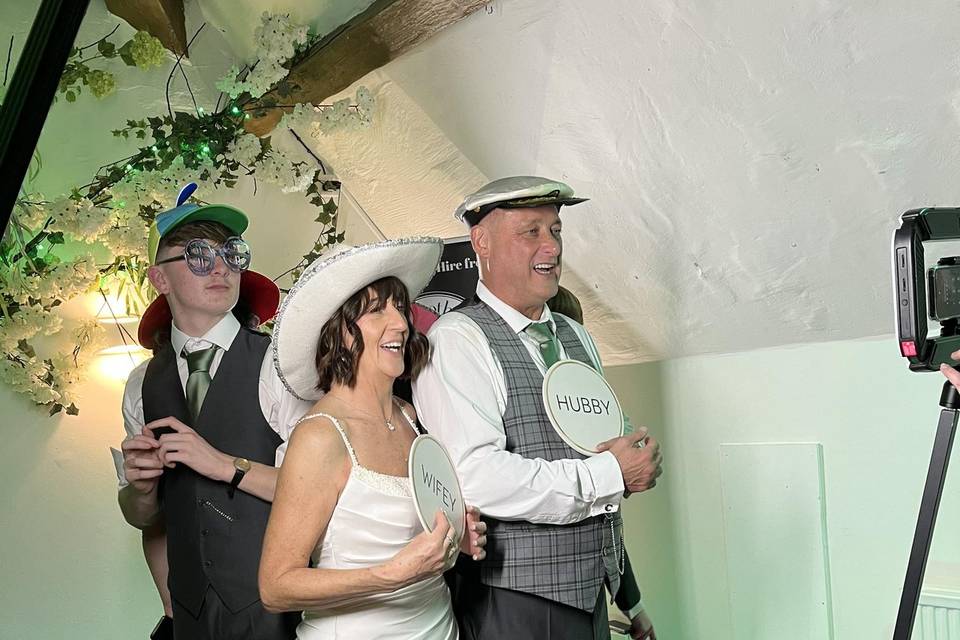 Bride, groom and kids on 360