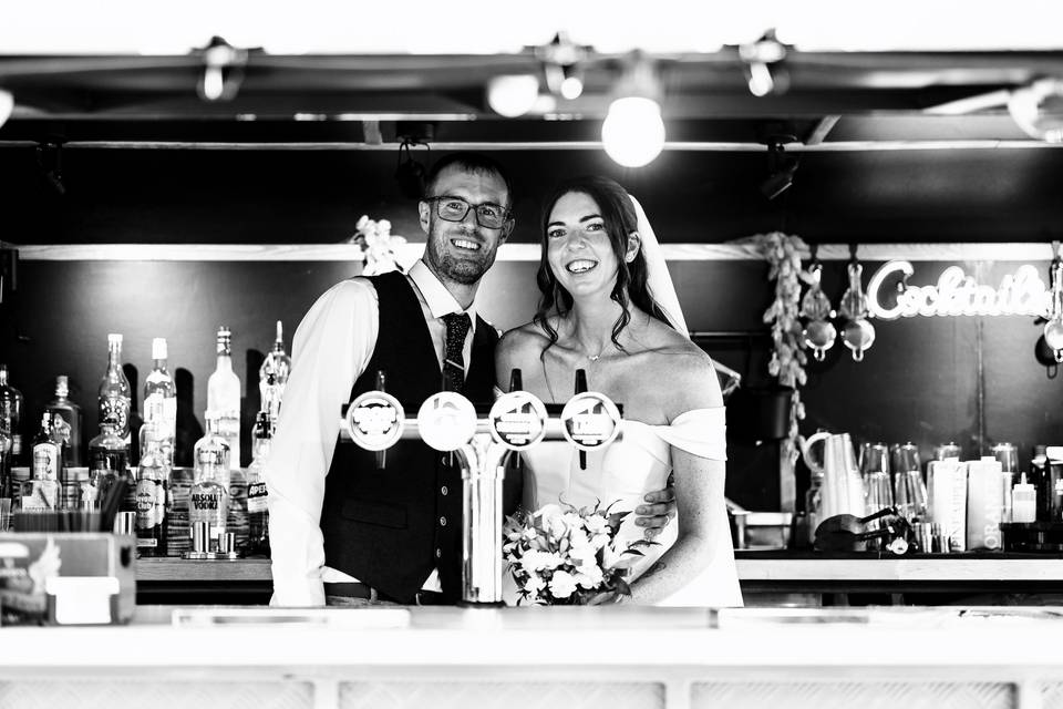 Bride and groom in the bar