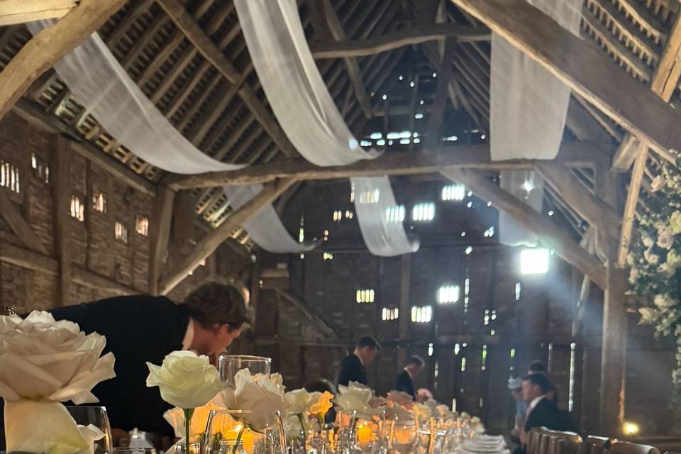 Long tables in Bunyan's Barn