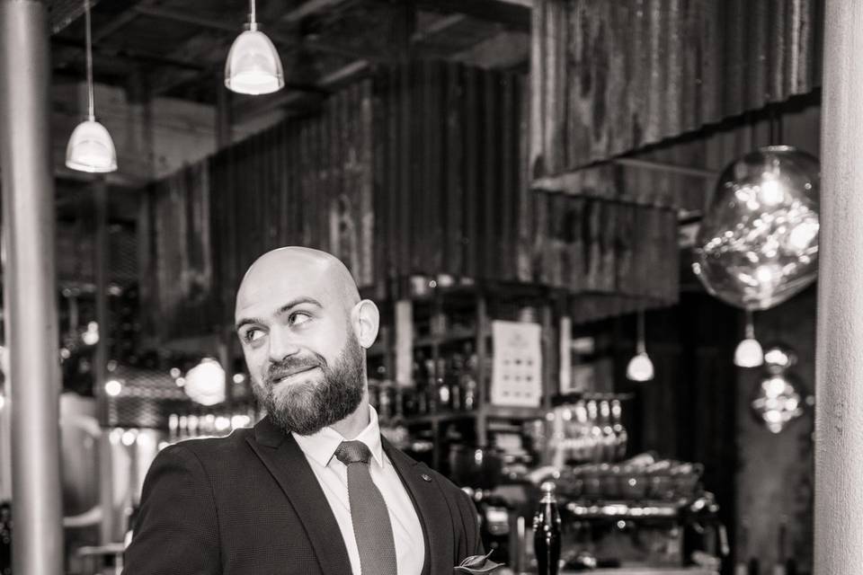 Groom with a drink at 10am